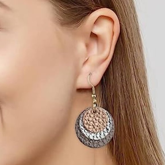 Anthropologie Jewelry - NEW! Leather Circles Multicolored Earrings